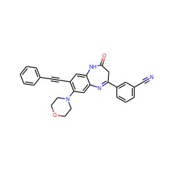 N#Cc1cccc(C2=Nc3cc(N4CCOCC4)c(C#Cc4ccccc4)cc3NC(=O)C2)c1 ZINC000101096964