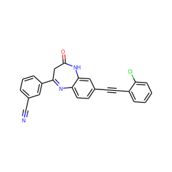 N#Cc1cccc(C2=Nc3ccc(C#Cc4ccccc4Cl)cc3NC(=O)C2)c1 ZINC000101155437