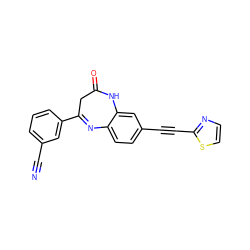 N#Cc1cccc(C2=Nc3ccc(C#Cc4nccs4)cc3NC(=O)C2)c1 ZINC000101097236