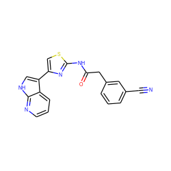 N#Cc1cccc(CC(=O)Nc2nc(-c3c[nH]c4ncccc34)cs2)c1 ZINC000035982740