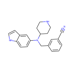 N#Cc1cccc(CN(c2ccc3[nH]ccc3c2)C2CCNCC2)c1 ZINC000043024787