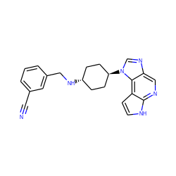 N#Cc1cccc(CN[C@H]2CC[C@H](n3cnc4cnc5[nH]ccc5c43)CC2)c1 ZINC000254134744