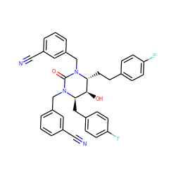 N#Cc1cccc(CN2C(=O)N(Cc3cccc(C#N)c3)[C@H](Cc3ccc(F)cc3)[C@H](O)[C@H]2CCc2ccc(F)cc2)c1 ZINC000014943301