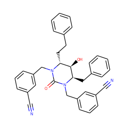 N#Cc1cccc(CN2C(=O)N(Cc3cccc(C#N)c3)[C@H](Cc3ccccc3)[C@H](O)[C@H]2CCc2ccccc2)c1 ZINC000014943286