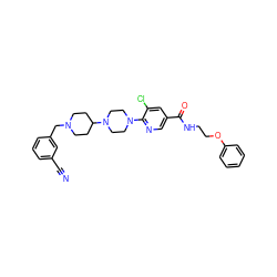 N#Cc1cccc(CN2CCC(N3CCN(c4ncc(C(=O)NCCOc5ccccc5)cc4Cl)CC3)CC2)c1 ZINC000049745514