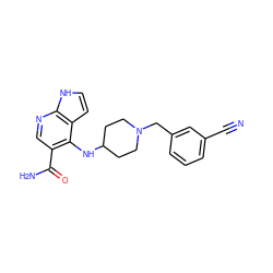 N#Cc1cccc(CN2CCC(Nc3c(C(N)=O)cnc4[nH]ccc34)CC2)c1 ZINC000201404962