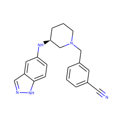 N#Cc1cccc(CN2CCC[C@H](Nc3ccc4[nH]ncc4c3)C2)c1 ZINC000114334632