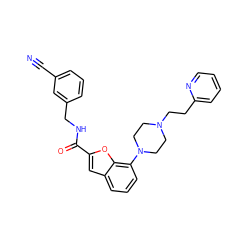 N#Cc1cccc(CNC(=O)c2cc3cccc(N4CCN(CCc5ccccn5)CC4)c3o2)c1 ZINC000114868698