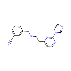 N#Cc1cccc(CNCCc2ccnc(-n3ccnc3)n2)c1 ZINC000263620828