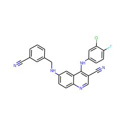 N#Cc1cccc(CNc2ccc3ncc(C#N)c(Nc4ccc(F)c(Cl)c4)c3c2)c1 ZINC000036177463