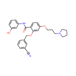 N#Cc1cccc(COc2cc(OCCCN3CCCC3)ccc2C(=O)Nc2cccc(O)c2)c1 ZINC000072183718