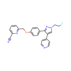 N#Cc1cccc(COc2ccc(-c3nn(CCF)cc3-c3ccncc3)cc2)n1 ZINC000073142405