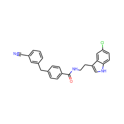 N#Cc1cccc(Cc2ccc(C(=O)NCCc3c[nH]c4ccc(Cl)cc34)cc2)c1 ZINC000095574774