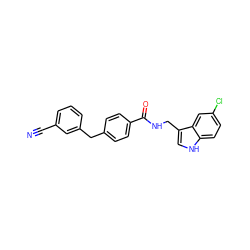 N#Cc1cccc(Cc2ccc(C(=O)NCc3c[nH]c4ccc(Cl)cc34)cc2)c1 ZINC000216054017