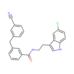 N#Cc1cccc(Cc2cccc(C(=O)NCCc3c[nH]c4ccc(Cl)cc34)c2)c1 ZINC000216052180