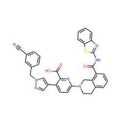 N#Cc1cccc(Cn2cc(-c3ccc(N4CCc5cccc(C(=O)Nc6nc7ccccc7s6)c5C4)nc3C(=O)O)cn2)c1 ZINC000144483968