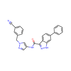 N#Cc1cccc(Cn2cc(NC(=O)c3n[nH]c4cc(-c5ccccc5)ccc34)cn2)c1 ZINC000169344533