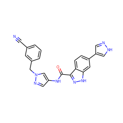 N#Cc1cccc(Cn2cc(NC(=O)c3n[nH]c4cc(-c5cn[nH]c5)ccc34)cn2)c1 ZINC000098208323