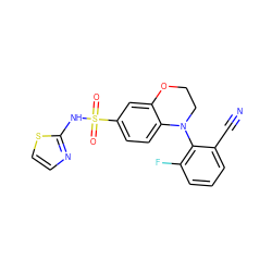 N#Cc1cccc(F)c1N1CCOc2cc(S(=O)(=O)Nc3nccs3)ccc21 ZINC000220312447
