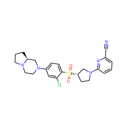 N#Cc1cccc(N2CC[C@H](S(=O)(=O)c3ccc(N4CCN5CCC[C@H]5C4)cc3Cl)C2)n1 ZINC000168510074