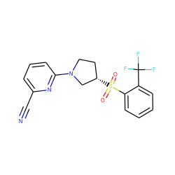 N#Cc1cccc(N2CC[C@H](S(=O)(=O)c3ccccc3C(F)(F)F)C2)n1 ZINC000168595417