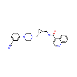 N#Cc1cccc(N2CCN(C[C@@H]3C[C@H]3CNC(=O)c3ccnc4ccccc34)CC2)c1 ZINC001772590445