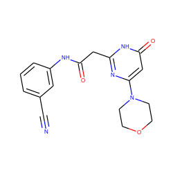 N#Cc1cccc(NC(=O)Cc2nc(N3CCOCC3)cc(=O)[nH]2)c1 ZINC000115076642