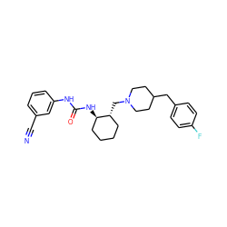 N#Cc1cccc(NC(=O)N[C@@H]2CCCC[C@H]2CN2CCC(Cc3ccc(F)cc3)CC2)c1 ZINC000028117898