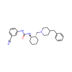 N#Cc1cccc(NC(=O)N[C@@H]2CCCC[C@H]2CN2CCC(Cc3ccccc3)CC2)c1 ZINC000028113861