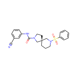 N#Cc1cccc(NC(=O)N2CC[C@@]3(CCCN(S(=O)(=O)c4ccccc4)C3)C2)c1 ZINC000003955762