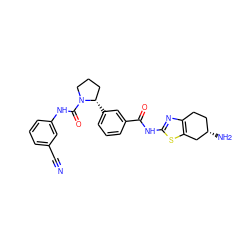 N#Cc1cccc(NC(=O)N2CCC[C@@H]2c2cccc(C(=O)Nc3nc4c(s3)C[C@@H](N)CC4)c2)c1 ZINC000113580886