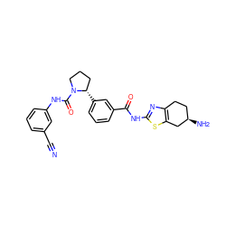 N#Cc1cccc(NC(=O)N2CCC[C@@H]2c2cccc(C(=O)Nc3nc4c(s3)C[C@H](N)CC4)c2)c1 ZINC000200025615