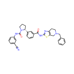 N#Cc1cccc(NC(=O)N2CCC[C@@H]2c2cccc(C(=O)Nc3nc4c(s3)CN(Cc3ccccc3)CC4)c2)c1 ZINC000141656287