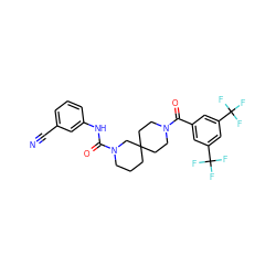 N#Cc1cccc(NC(=O)N2CCCC3(CCN(C(=O)c4cc(C(F)(F)F)cc(C(F)(F)F)c4)CC3)C2)c1 ZINC000003955772