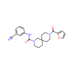 N#Cc1cccc(NC(=O)N2CCCC3(CCN(C(=O)c4ccco4)CC3)C2)c1 ZINC000003956217