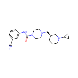 N#Cc1cccc(NC(=O)N2CCN(C[C@@H]3CCCN(C4CC4)C3)CC2)c1 ZINC000084704908