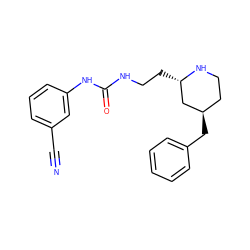 N#Cc1cccc(NC(=O)NCC[C@H]2C[C@H](Cc3ccccc3)CCN2)c1 ZINC000036352010