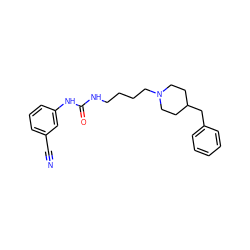 N#Cc1cccc(NC(=O)NCCCCN2CCC(Cc3ccccc3)CC2)c1 ZINC000013443461