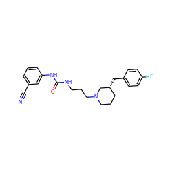 N#Cc1cccc(NC(=O)NCCCN2CCC[C@@H](Cc3ccc(F)cc3)C2)c1 ZINC000029394221