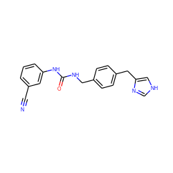 N#Cc1cccc(NC(=O)NCc2ccc(Cc3c[nH]cn3)cc2)c1 ZINC000013439937