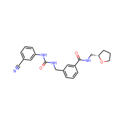N#Cc1cccc(NC(=O)NCc2cccc(C(=O)NC[C@@H]3CCCO3)c2)c1 ZINC000045393302