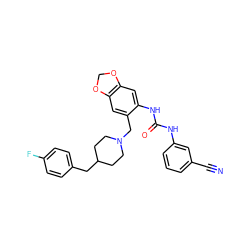 N#Cc1cccc(NC(=O)Nc2cc3c(cc2CN2CCC(Cc4ccc(F)cc4)CC2)OCO3)c1 ZINC000013475833