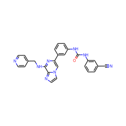 N#Cc1cccc(NC(=O)Nc2cccc(-c3cn4ccnc4c(NCc4ccncc4)n3)c2)c1 ZINC000049034228