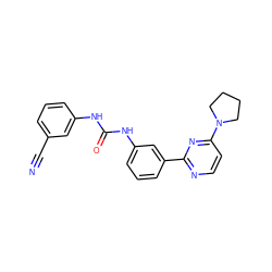 N#Cc1cccc(NC(=O)Nc2cccc(-c3nccc(N4CCCC4)n3)c2)c1 ZINC001772657343