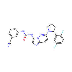 N#Cc1cccc(NC(=O)Nc2cnc3ccc(N4CCC[C@@H]4c4cc(F)ccc4F)nn23)c1 ZINC000118239253