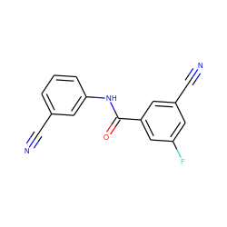 N#Cc1cccc(NC(=O)c2cc(F)cc(C#N)c2)c1 ZINC000058502240