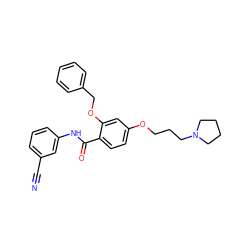 N#Cc1cccc(NC(=O)c2ccc(OCCCN3CCCC3)cc2OCc2ccccc2)c1 ZINC000072181072