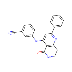 N#Cc1cccc(Nc2cc(-c3ccccc3)nc3c2C(=O)NCC3)c1 ZINC000116989488