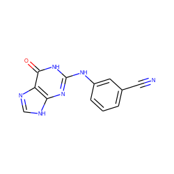 N#Cc1cccc(Nc2nc3[nH]cnc3c(=O)[nH]2)c1 ZINC000013726293