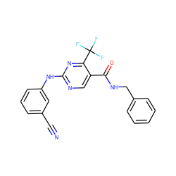 N#Cc1cccc(Nc2ncc(C(=O)NCc3ccccc3)c(C(F)(F)F)n2)c1 ZINC000028645255